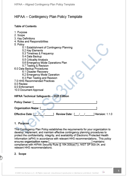 HIPAA - Contingency Plan Policy Template | Audit-Ready & Easy