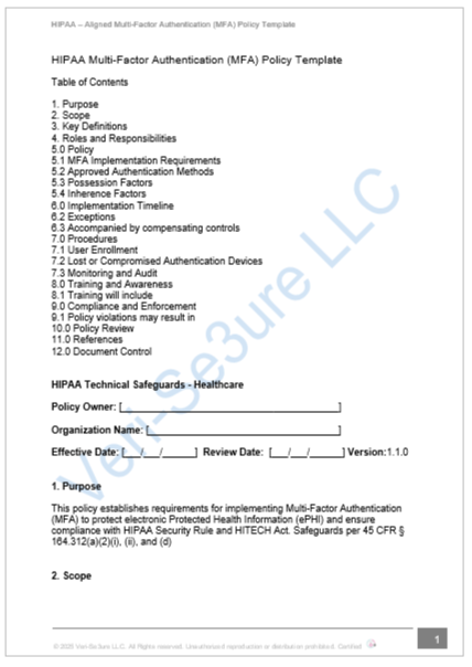 HIPAA - Multi-Factor Authentication (MFA) Policy Template | Audit-Ready & Easy