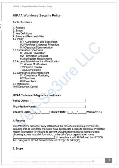 HIPAA - Workforce Security Policy Template | Audit-Ready & Easy