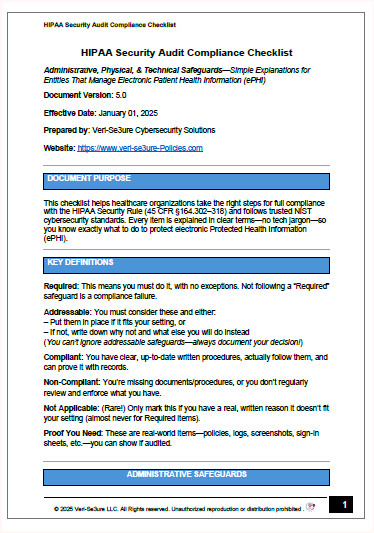 HIPAA Security Audit Compliance Checklist (Free at checkout)