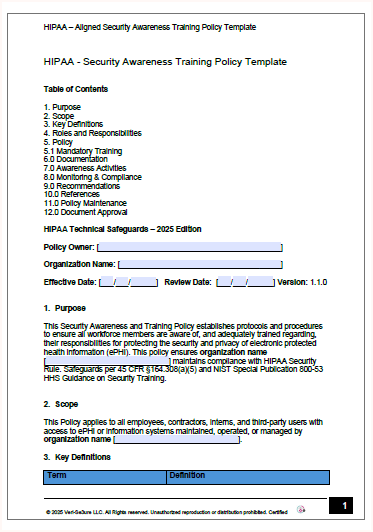 HIPAA - Security Awareness Training Policy Template | Audit-Ready & Easy