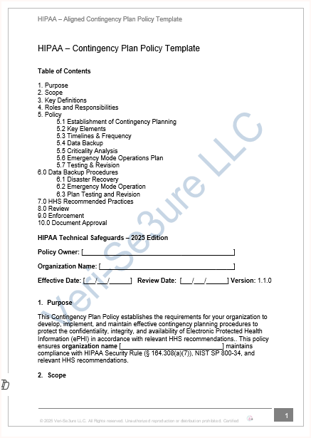 HIPAA Contingency Plan Policy – Fillable PDF Template