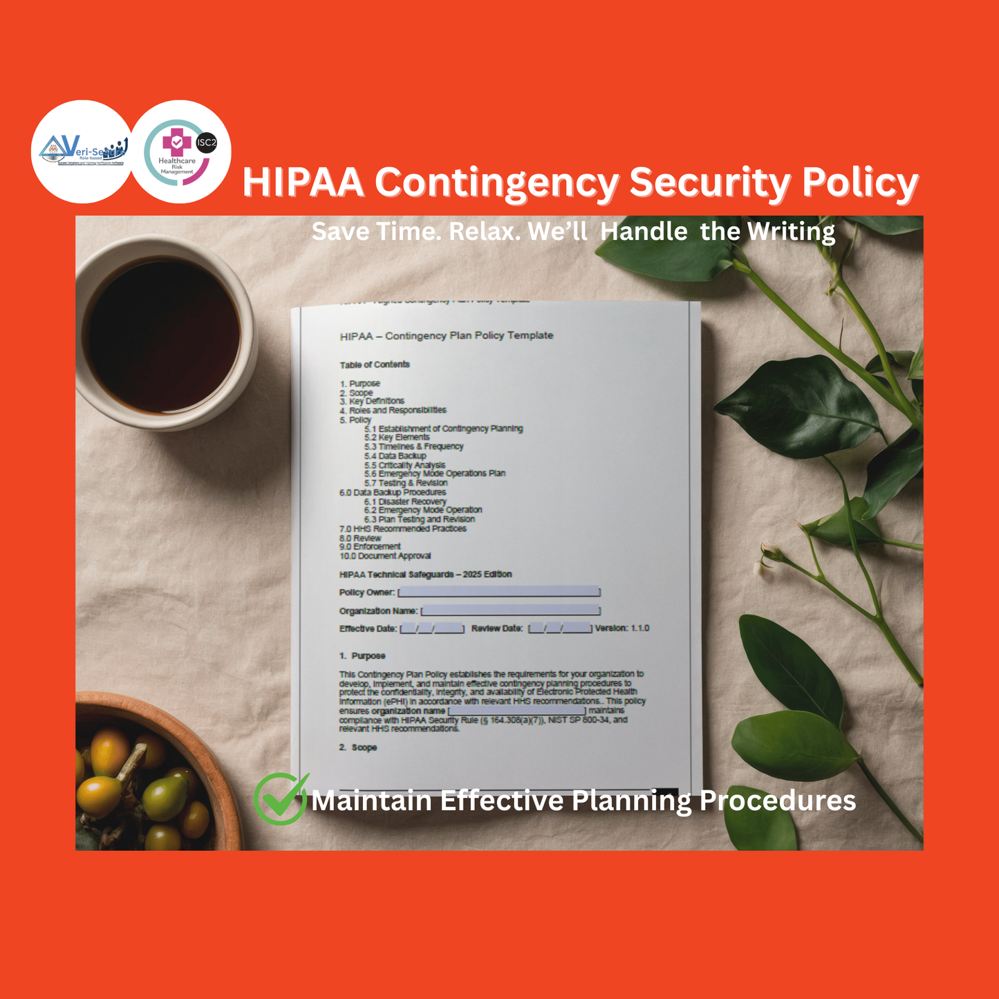 HIPAA - Contingency Plan Policy Template | Audit-Ready & Easy