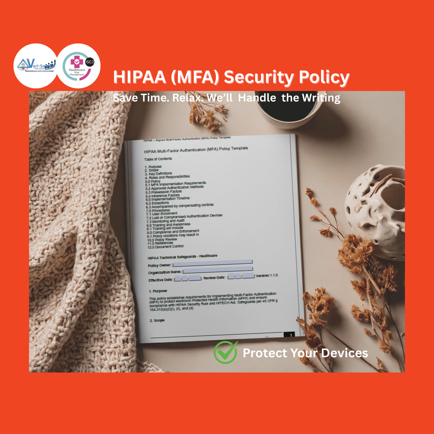 HIPAA - Multi-Factor Authentication (MFA) Policy Template | Audit-Ready & Easy