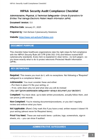 HIPAA Security Audit Compliance Checklist (Free at checkout)