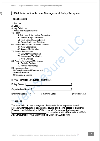 HIPAA Information Access Management Policy – Fillable PDF Template