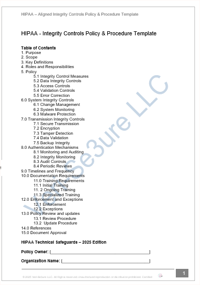 HIPAA Integrity Controls Policy – Fillable PDF Template