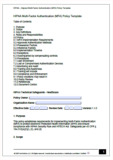 HIPAA - Multi-Factor Authentication (MFA) Policy Template | Audit-Ready & Easy