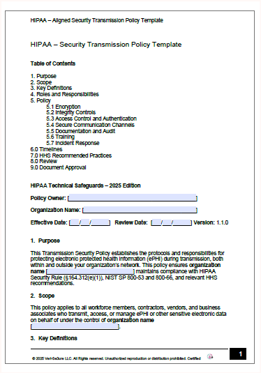 HIPAA - Transmission Security Policy Template | Audit-Ready & Easy