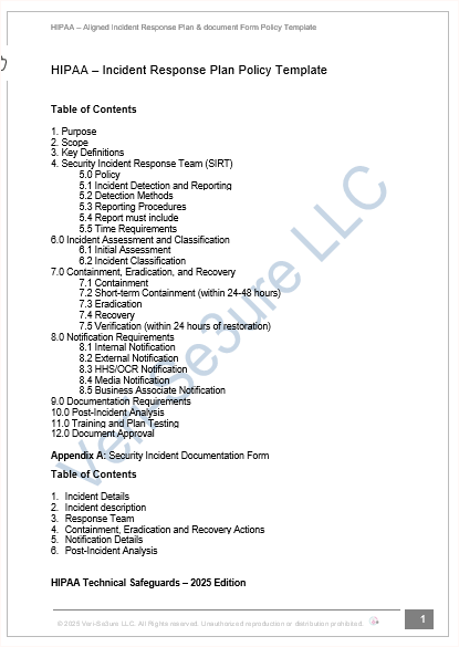 HIPAA Incident Response Plan & Documentation form Policy – Fillable PDF Template