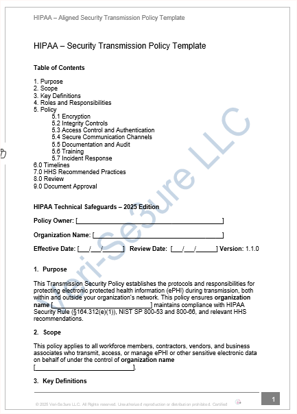 HIPAA Security Transmission Policy – Fillable PDF Template